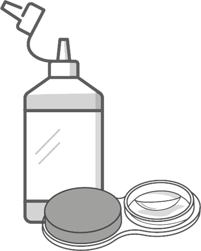 Saline solution and contact lens case